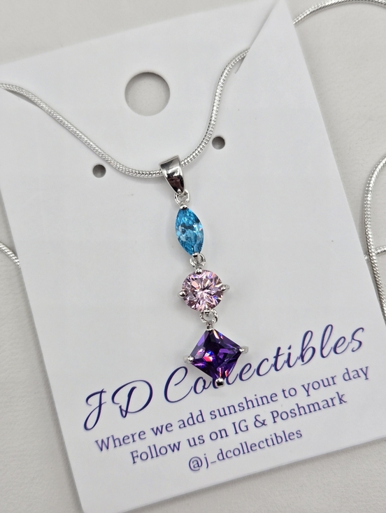 Swarovski Jewelry - Swarovski Crystal Elements Silver Necklace Blue Pink Purple 18 - 20 inch Prom